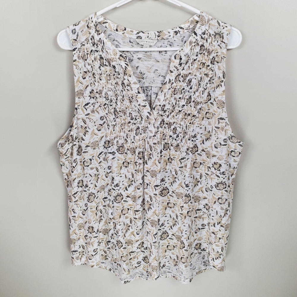 Lucky Brand Size L Neutral Floral Sleeveless Tank Shirt Blouse